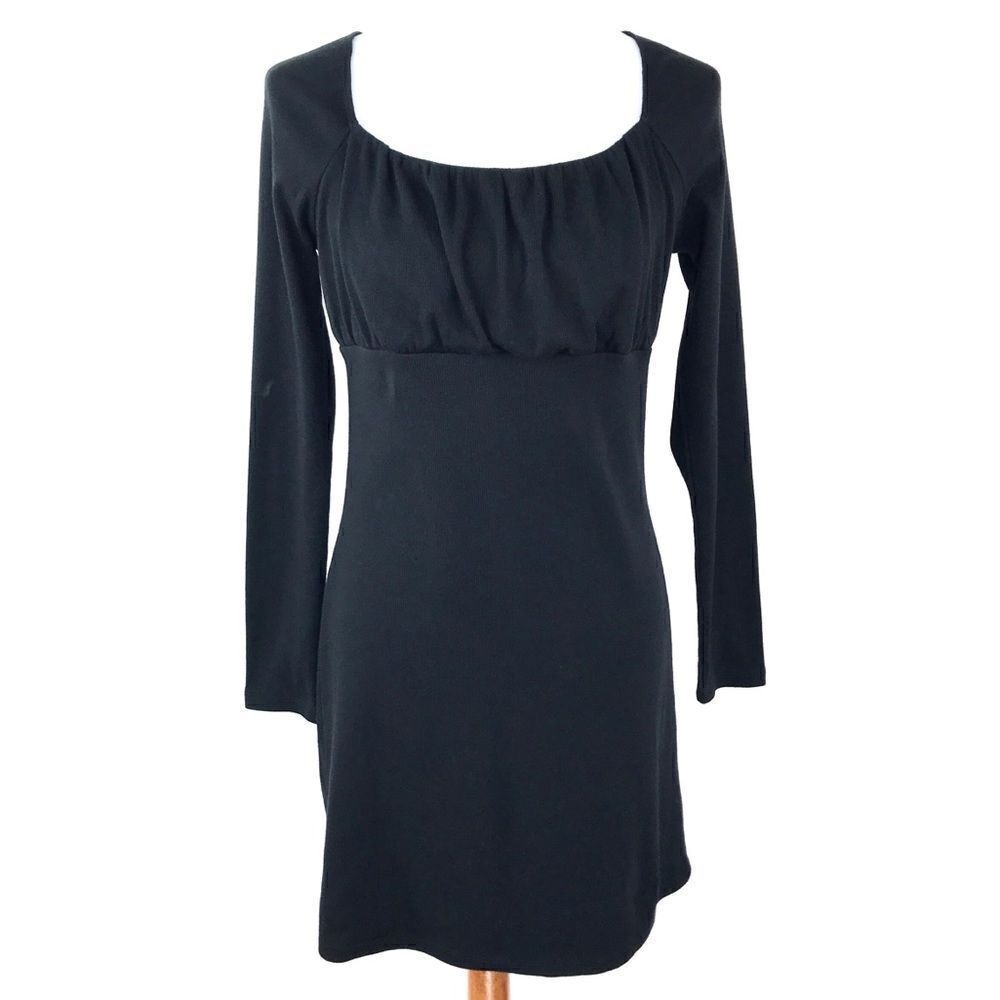 Leith Black Ribbed Long Sleeve Sheath Dress Large